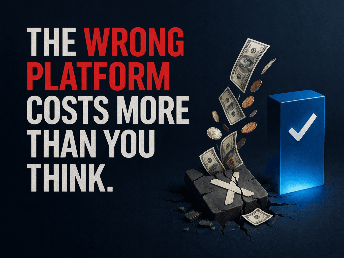 the-wrong-platform-costs-more-than-you-think-money-flying-from-cracked-wrong-choice-toward-correct-platform