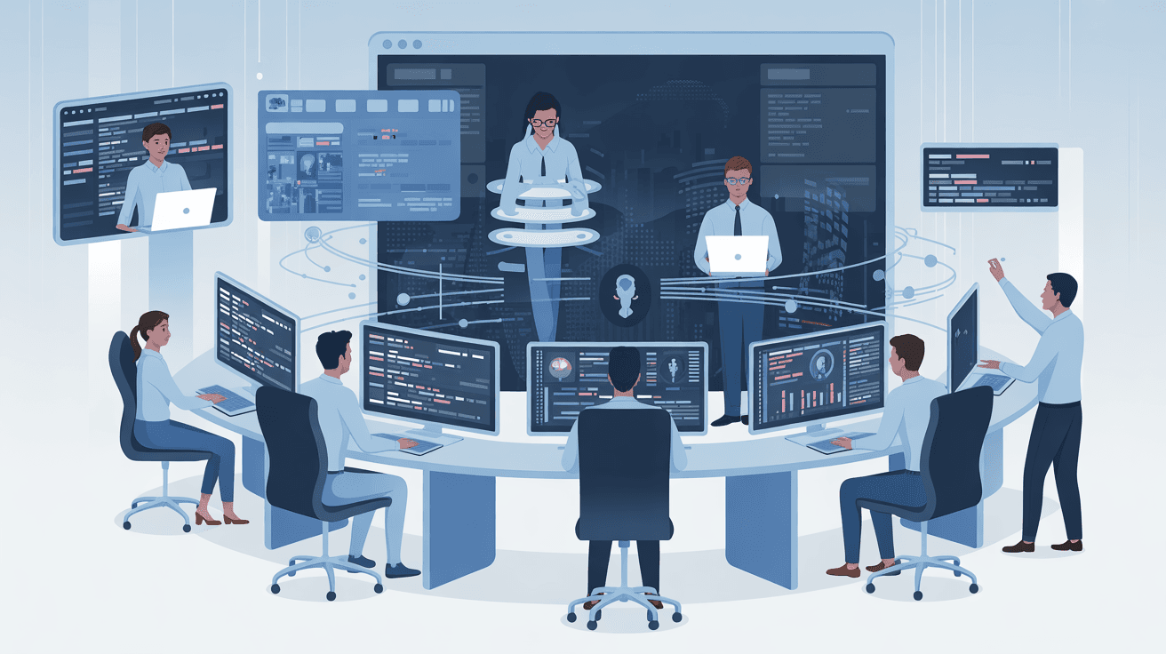 collaborative-tech-team-working-with-AI-hologram-and-data-analytics-in-modern-office